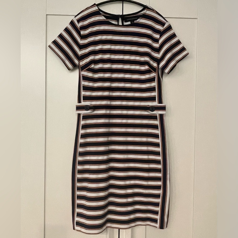 Women Banana Republic Stripe Short Sleeve Dress blue yellow white Size 00 Petite